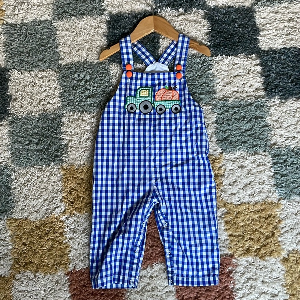 Holiday Thanksgiving Fall Pumpkin Tractor Lil Cactus overalls, size 18-24